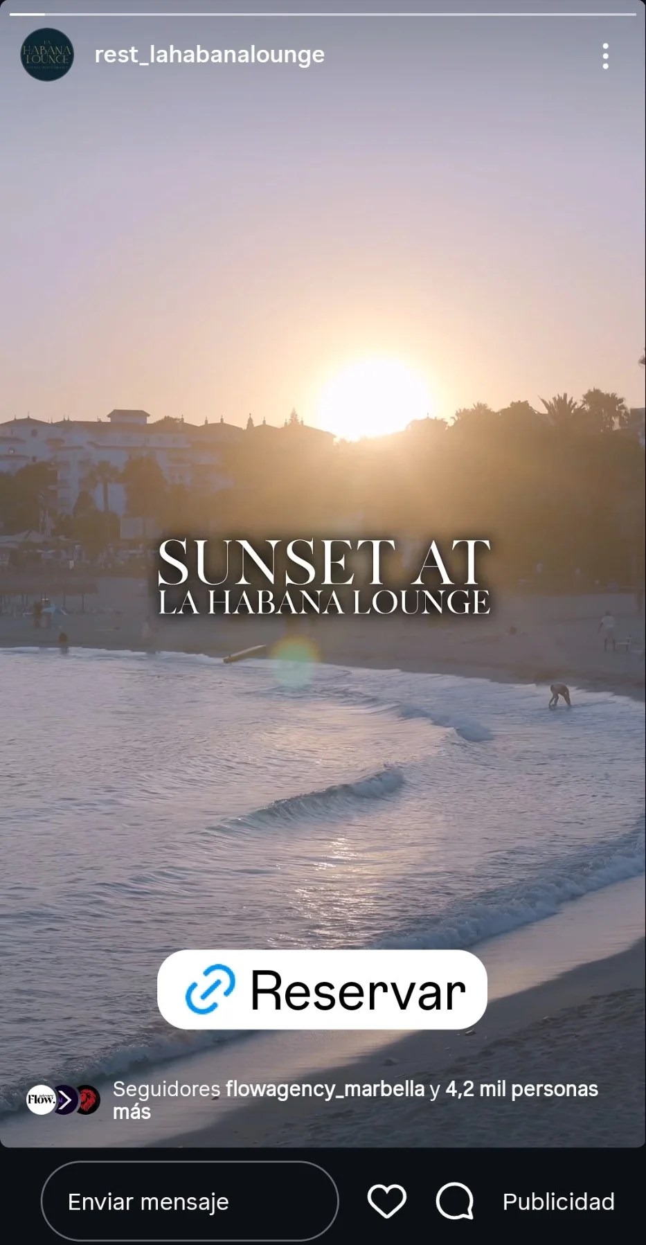 Anuncio en historias de Instagram de La Habana Lounge: Sunset