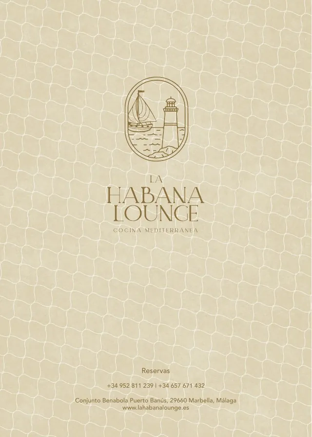 Portada de la carta con textura de agua y logo de La Habana Lounge