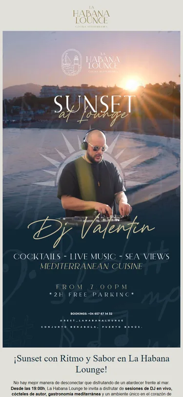 La Habana Lounge email: Sunset with rhythm and flavour, on mobile