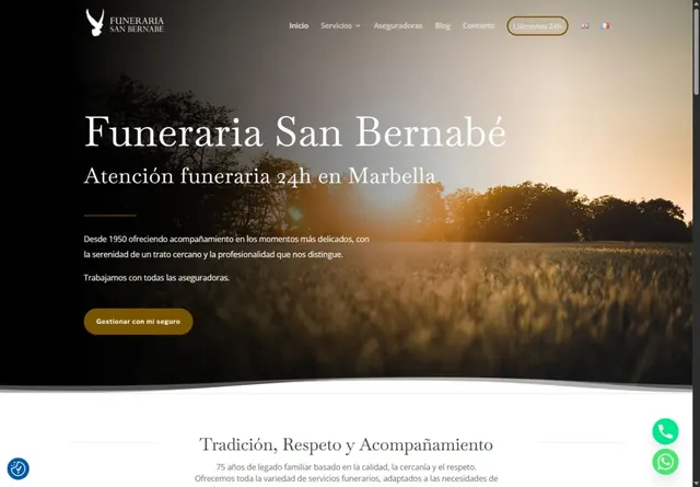 Captura real de la web de Funeraria Marbella