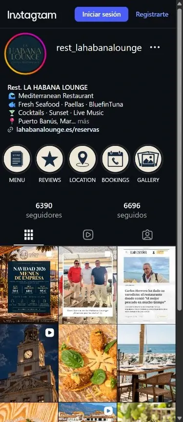 Captura real del perfil y publicaciones de La Habana Lounge